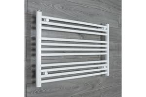 companyblue 1000mm wide x 600mm high Heated Towel Rail Straight Flat White Bathroom Warmer Radiator Rack Central Heating
