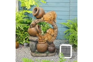 BUMILGAR Garden 73.5cm Solar Fountain Waterfall, Cute Puppy Outdoor Water Feature with LED Lights for Garden, Terrace, Backyard, Deck, Porch and Outdoor Decoration.