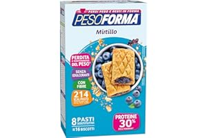 Pesoforma Biscotti ai mirtilli, pasto proteico sostitutivo, per tornare in forma con gusto, solo 214 calorie, nuovo formato, 16 biscotti, 8 pasti sostitutivi, 33 g