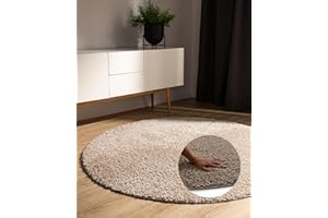 ‎BENUTA benuta Basic Hochflorteppich Teppich Wohnzimmer Sohari - Beige 200 cm Rund - Minimalistischer Look - Weich & Waschbar - Für Schlafzimmer, Flur oder Esszimmer - Geeignet für Fußbodenheizung
