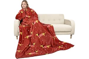 Catalonia Classy Decke mit Ärmeln als Geschenk für Frauen Herren, Flauschig Fleece Tragbare Kuscheldecke mit Ärmel, Cozy Warm Decke zum Anziehen Ärmeldecke Erwachsene, 185 x 130 cm Weihnachtsdackel