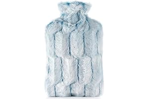 samply Hot Water Bottle with Luxury Cosy Faux Fur Cover, 2L Hot Water Bag for Hand Feet Warmer, Neck and Shoulder Pain Relief,Blue