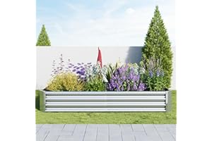 VERFARM Metal Galvanized Raised Garden Bed Kit, 6 x 3 x 1 ft Galvanized Steel Raised Garden Planter Box Outdoor with Open Base for Growing Vegetables/Flowers/Herbs/Fruits/Succulents, Silver