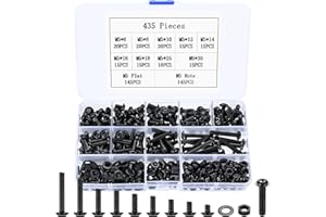 SZSLMY 435 Pz M5 Set di Viti Bulloni e Dadi, Bulloni Viti a Testa a Croce e Dadi, Kit di Assortimento di Viti a Testa Piatta con Rondella e Testa Croce, Viti a Macchina, Nera