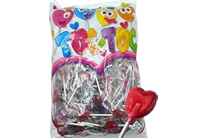 FOXCUP Piruletas Mini Corazon Fresa - Cereza - 200 unidades de Piruletas - SIn Gluten - Caramelos con Palo Corazon
