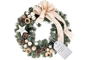 Creative Home Weihnachtskranz Champagner Türkranz Weihnachten Tannenkranz Künstlich | Durchmesser 35 cm | Adventskranz für Haustür Wand Tisch | Indoor & Outdoor | Weihnachtsdeko | Winter Deko