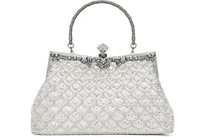 UBORSE Damen Clutch Abendtasche Vintage Handtasche Strass Elegant Schultertasche Kleine Umhängetasche Tasche für Hochzeit Party Disko - Silber