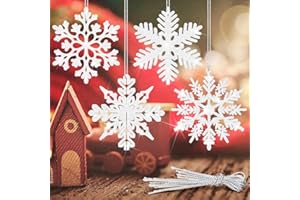 LYCTEIKI 28 Stück Schneeflocken Weihnachten Deko, 4 Verschiedene Glitzer Weihnachtsbaumschmuck Designs Schneeflocken Deko für Weihnachten Hochzeit Party (Weiß)