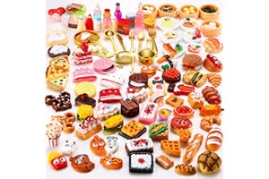 SUMIND 100 Pezzi Giocattoli in Miniatura per Cibo e Bevande Cibi Misti Finti per Gioco in Cucina Mini Cibo in Resina per Adulti Adolescenti Casa delle Bambole (Skebab, Gelato, Torta, Pane)