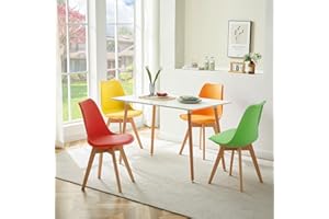 LafeuR Essgruppen Esstisch mit 4 Stühlen, 4er Set Esszimmerstühle und Rechteckig Küchentisch Esszimmergruppe für Wohnzimmer Küche Büro(Weiß Tisch + Rot&Gelb&Grün&Orange Stuhl)