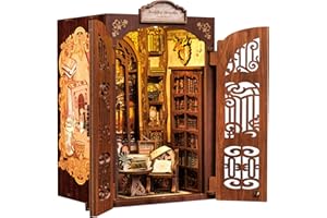Cutefun Kit de rincón de libro con cubierta antipolvo para bricolaje, kit de casa de muñecas en miniatura, sujetalibros de inserción de estantería, kit de modelo de rincón de libros con muebles y luz