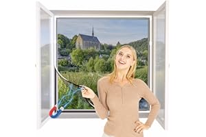 NeatiEase Mosquiteras para Ventanas Pantalla magnética ajustable y flexible de 130 x 150 cm, se adapta a cualquier tamaño más pequeño（Marco blanco, malla negra）
