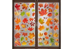 ‎BOOAEE Fensterbilder Deko,6 Bögen Thanksgiving Frühling Fensteraufkleber Fensterbilder Selbstklebend Fensterdeko Fenster Deko Fensterbild Herbst Blätter Aufkleber Ahornblätter, für Kinderzimmer Dekoration