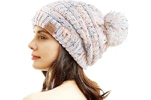 REDESS Damen Winter Pom Pom Beanie Mütze mit warmem Fleece gefüttert, Dicker Slouchy Snow Knit Chunky Baggy Skull Ski Cap