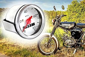 BISOMO Tacho Ø 48mm, bis 80km/h mit Beleuchtung, Chromring für Simson S50 S51 S53, S83, KR51, SR4-1 SR4-2 SR4-3 SR4-4 für 6V - 12V