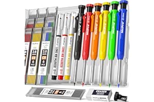 Nicpro 6 pièces CP1000 crayon chantier avec taille-crayon, porte mines de charpentier avec 66 recharges, marqueurs à pointe longue pour trous profonds, crayons de menuiserie robustes