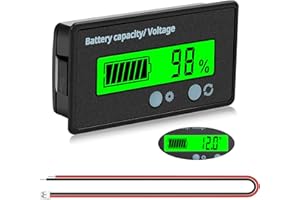 VooGenzek Medidores de Batería DC, Indicador de Voltaje de Capacidad de Batería Monitores, Probador de Batería de Plomo Ácido y Litio, Pantalla LCD DC 12V - 72V Medidor de Batería (Luz Verde)