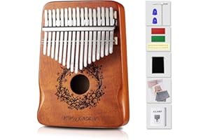 YEWCLLS Kalimba Daumenklavier mit 17 Tasten, Mahagoni, tragbar, Mbira Sanza, Musikliebhaber, Geschenk für Kinder, Anfänger, mit Stimmhammer, Klaviertasche, Lernanleitung (braun)