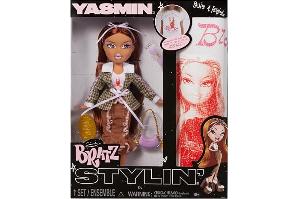 Bratz Stylin' Yasmin - Poupée Mannequin avec T-Shirt Personnalisable, avec Accessoires, Jouets Mignons pour Filles