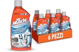 Mr Muscle Sciogli Capelli, Stura Lavandini e Scarichi, Disgorgante, Forte per Capelli e Peli di Animali, Sicuro per i Tubi - Formato scorta da 6 pezzi da 500ml