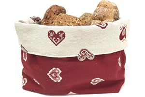 Gaidra Cesto Pane Cestino Portapane in Tessuto Stoffa Doubleface in Stile Tirolese Montagna con Cuori - Sacchetto di Design Fatto con qualità Artigianale - 20 x 20 x 10 cm, Rosso Doubleface