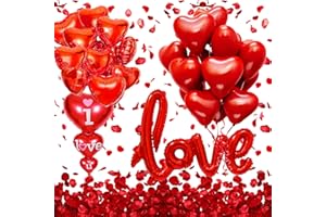 GOLDNICE Romantic I Love You Balloons Set 36 Inch - Red Rose Petals, Pack of 1000 | Love Heart Balloon, Red Heart Balloons for Valentines Day Decor | Valentines Day Balloons for Valentines Decorations