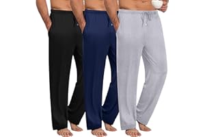 Ekouaer Herren Pyjamahose Lang Schlafanzughosen für Herren Karierte Freizeithose Winter Loungehose 3er Packs S-2XL