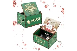 Amaxiu Weihnachts Spieluhr Geschenk, hölzerne Handkurbel Spieluhren Mini Vintage Gravur Spieluhren mit Weihnachtsthema Frohe Weihnachtsdekorationen Geschenke für Neujahr (Frohe Weihnachten, A)