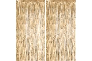 FAIRYMAIDEN 2 Piezas Cortina de Oropel, Cortinas Metálicas Champán Dorado Foil Fringe Cortinas Fiesta, Oro Champagne Flecos Cortina Borla para Graduación Cumpleaños Compromiso Navidad Año Nuevo Fiesta Decoracione
