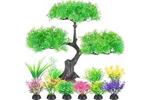 Borlech Aquarium-Baumpflanzen-Dekorationen, Kunststoff-Pflanzen-Dekorationsset, 10 Stück (Grün)