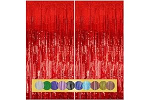 Montegoni 2 Piezas Cortina Metálica con Flecos Rojos de 1x2,5 m, Decoración de Lámina con Purpurina para Año Nuevo, Cumpleaños, Baby Shower, Fiesta de Bodas | Flecos para decoración