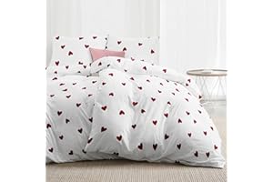 Dreamzie Funda Nordica Cama 90 – Funda Nordica 135x200cm (x2), Fundas de Almohada 80x80cm (x2) – Microfibra 100% – Certificado Oeko Tex – Estampado Corazones Rojos