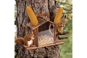 FUNVALLEY SURPERFECT Squirrel Feeder Just for Squirrels, Wooden Squirrel House Box for Garden Outside Backyard Easy to Assemble Garden Gift