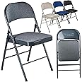 Nyxi Set of 4 Folding Chairs with Padded Fabric Seats, Metal Frame, Foldable Chair Home Office Dinning, Multi-Purpose Indoor & Outdoor (Dark Grey, 4 x Chairs)