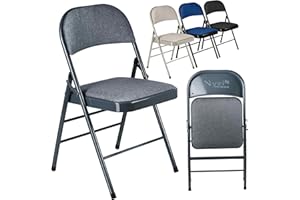 Nyxi Folding Chairs with Padded Fabric Seats, Metal Frame, Foldable Chair Home Office Dinning, Multi-Purpose Indoor & Outdoor (Dark Grey, 1 X Chair)