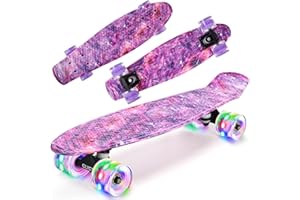 CLYCTIP Skateboard,22 inch Complete Mini Cruiser Board with Colorful Flashing Wheels and ABEC-11 Bearings for Kids,Boys,Girls,Beginners