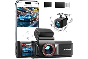 WOLFANG Kamera samochodowa 4K przednia i tylna WiFi Dashcam, podwójna kamera samochodowa z 7.0 cm IPS, super noktowizor, nagrywanie w pętli, czujnik G, szeroki kąt 170, ochrona parkowania, z kartą SD
