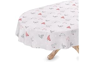 ANRO Mantel de hule lavable, ovalado, 140 x 160 cm, borde cortado, gallinas, gris, mantel de jardín