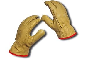 LLB Premium Fleece Lined Yellow Leather Winter Thermal Cold Work Gloves PPE HGV Lorry, Garden, Grip Builders One Pair X-Large XL 10