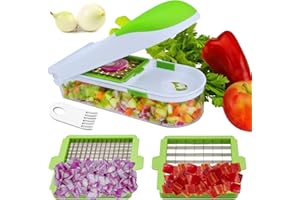 Brieftons QuickPush Food Chopper (Classic): Kitchen Vegetable Fruit Dicer, Onion Tomato Potato Fries Cutter, with 2 Dicing Blades, 5 Bonus Recipe Ebooks