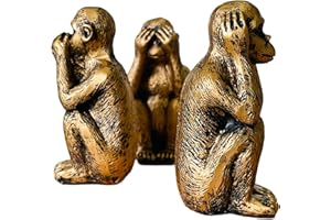 Wanwanzi Juego de 3 estatuas de monos sabios – Hear No Evil See No Evil Speak No Evil Not Evil - Figuras de mono de resina para decoración de oficina y hogar - Opción de regalo memorable -