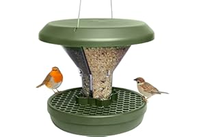 SWISSINNO Mangeoire Oiseaux Extérieur à Suspendre - Davos Smart Birds - Anti Rats et Souris avec Plateau Récupérateur - Distributeur Graines pour Oiseaux Sauvages - Jardin et Balcon – Vert