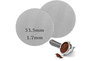 RUOXIXI 2 Piezas Portafiltros Esppresso Colador inferior,150um Pantalla de Disco Espresso Filtro Cafe Pantalla de 1,7 mm de Grosor,Café Reutilizable de Ducha inferior para Cesta,Puck Colador de 53.5mm