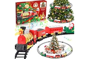 XUNIVERS Tren Juguete para Niños,Electrico Trenes de Navidad con Luces y Sonidos,Tren Arbol de Navidad Electrico con Control Remoto,Vagones de Carga y Carriles Mayores de 3 4 5 6 7 8 Años