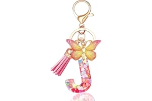 EnigmaDrops Keychains in the shape of Initial letters for Women Tassel Butterfly Pink Purple Cute Car Keyring for Wallet Purses Backpack A-Z