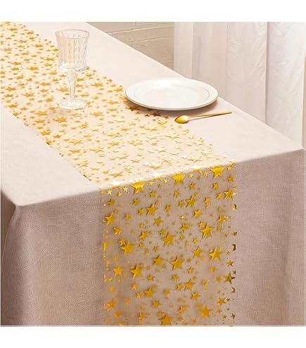 Weihnachtlicher Tischläufer Gold/Silber Sterne – Organza Stoff, 5 M X 28 Cm, Doppelseitig Für Festtafel