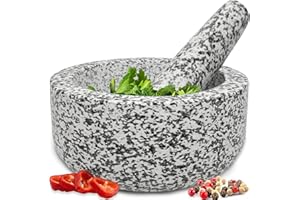 Priority Chef Heavy Duty Natural Granite Mortar and Pestle Set, Hand Carved, Make Fresh Guacamole, Salsa, Pesto, Stone Grinder Bowl, Herb Crusher, Spice Grinder, 1.5 Cup Size, White