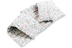 Amilian - Cuscino termico per la cervicale con schienale e collo alto con noccioli di ciliegia, fantasia con palline di neve