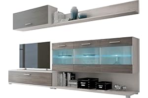 HOMESOUTH Mueble de Comedor, Modulos Salon, Vitrina con Led, Modelo Zafiro, Acabado Color Andersen Pino y Gris, Medidas: 250cm (Largo) x 49,4cm (Alto) x 39,6cm (Fondo)