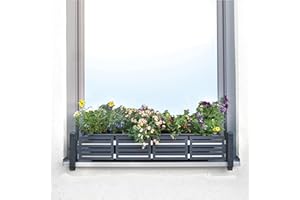GREEN CREATIONS Set básico Masu, sujeta macetas ventana alféizar ventana exterior, carril telescópico 78-140cm, sin taladar, soporte anticaida de jardineras y macetas, soporte para maceteros (antracita, moderno)